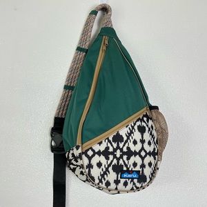KAVU Paxton Pack Rope Sling Crossbody Bag Backpack Green Black White Ikat Mesh